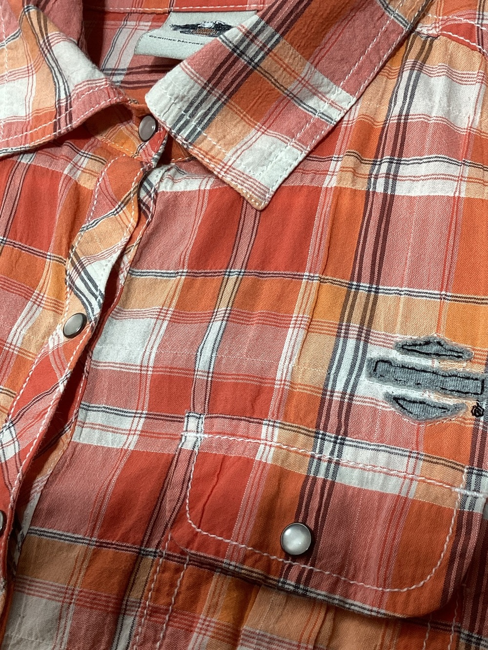 Harley-Davidson Medium Orange Plaid Short-Sleeve Button UpShirt - Picture 10 of 10
